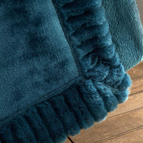 Catherine Lansfield Velvet & Faux Fur Sofa Bed Throw Blanket Soft 150x200cm Teal - Picture 4 of 5