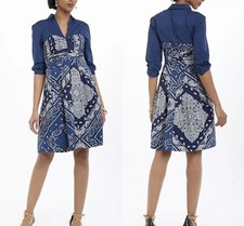 NEW W/ TAG | Anthropologie Flared Bandana Knee Length Side Zip Dress | Blue | 0