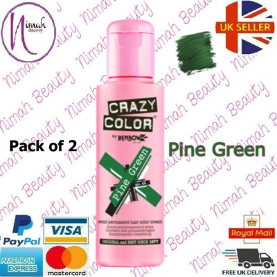 2 x Crazy Color Semi Permanent Haarfarbe Pine Green - 100ml (2er Pack)