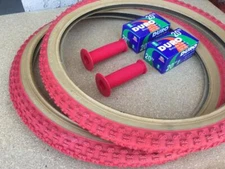 PAIR of 20" BMX Bicycle COMP3 Red Gumwall MX3 Tires/Tubes 20X1.75 *FREE GRIPS