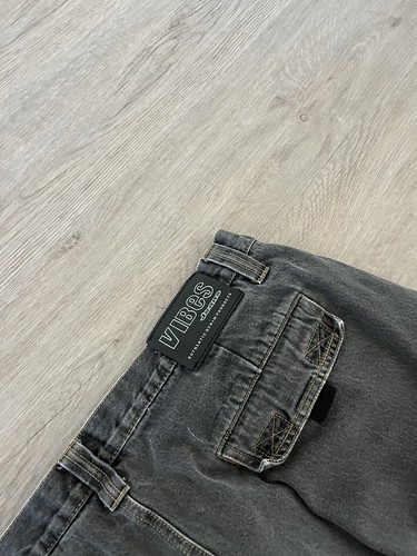 VTG Vibes Jeans Mens Baggy Cargo Dark Zip Off Y2K 90s 38x32 Black Pants Denim - Picture 7 of 7