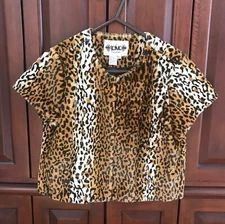 Womens Faux Fur Leopard Short Sleeve Lined Top Sz PL Top Hook Closure  Very Good