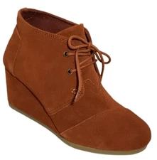 TOMS Ankle Boot Womens Size 6.5 Kala Brown Desert Lace Up Wedge Heel Rust NEW