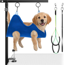 Adjustable Foldable Dog Grooming Arm with Clamp, 26  40 in Height, Safety Hammock
