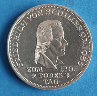 BRD 5 DM SilberGedenkmünze 1955 F Friedrich von Schiller Ag625 vz