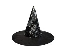 Halloween Reversible Sequin Witch Hat. Reversible Sequin Costume Black/Silver