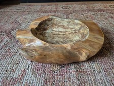 Carved Wooden Rustic Bowl Small But Solid Piece with Bark Wood