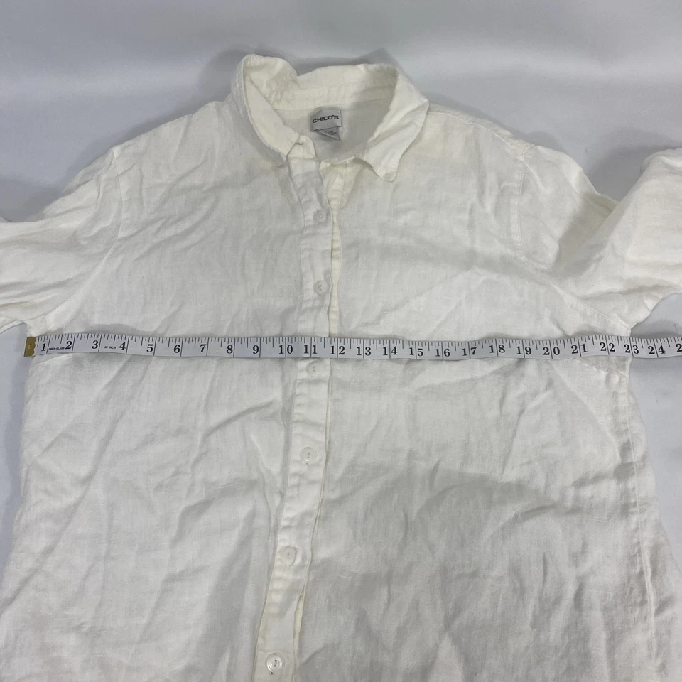 Blusa de lino Chico’s talla 3 (XL) blanca manga 3/4 camisa abotonada Foto 3 de 4