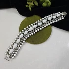 Vintage Prong Milk Glass Rhinestones Bracelet 7" Wrist