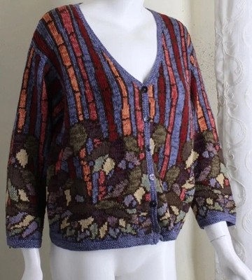 Peruvian Connection Sz L Stained Glass Art-to-Wear Cardigan Sweater. Lux