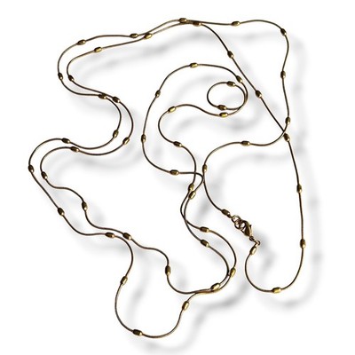 Snake Chain Satellite Station Long Necklace Gold Tone Beads Layering Minimal 66''