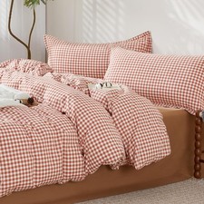SAPHREAS Gingham Duvet Cover Set King Size, 100 Washed Cotton Linen Like Pla...