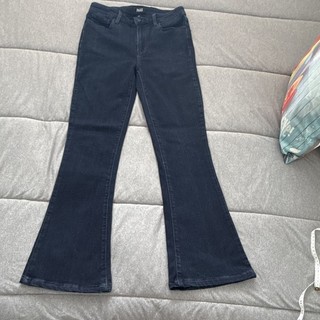 Pantalones de mezclilla PAIGE para mujer tiro alto bootcut lavado oscuro elástico azul talla 29