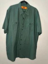 Red Kap Industrial Work Shirt 2XL Mens Green Short Sleeve Button Up W/ Pockets