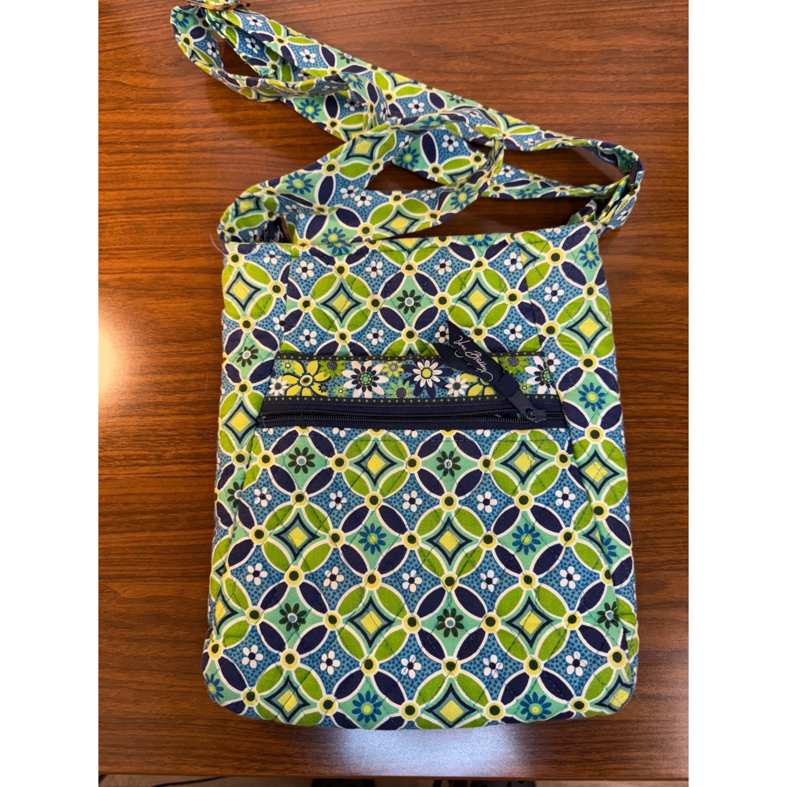 Vera Bradley Crossbody Bag Adjustable Strap Quilted Floral Green Blue