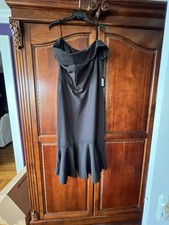Marina Black Off The Shoulder Flounce Hem Cocktail Dress Size 12 NWT