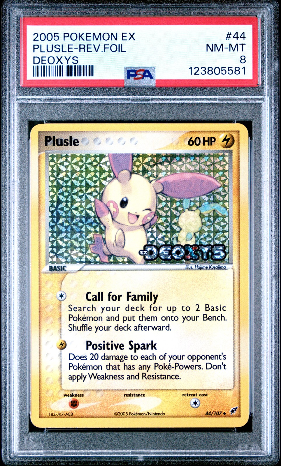 2005 POKEMON EX DEOXYS #44 PLUSLE-REVERSE FOIL PSA 8