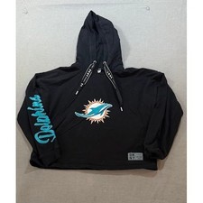 DKNY Sport x Miami Dolphins Black Cropped Hoodie Sweatshirt Womens M Long Sleeve