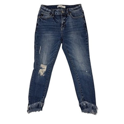 KanCan Womens KC8574D Distressed Frayed Step Hem Skinny Jeans Medium Wash 3/25