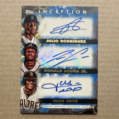 TOPPS INCEPTION 2023 TRIPLE AUTOGRAPH JULIO RODRÍGUEZ ACUÑA JR SOTO 2/5!!