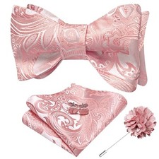 Self Tie Bow Ties and Lapel Pin for Men Paisley Solid Mens Blush Pink Self