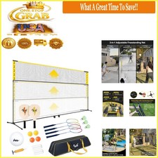 3-in-1 Portable Badminton Volleyball Pickleball Net Set for Adults