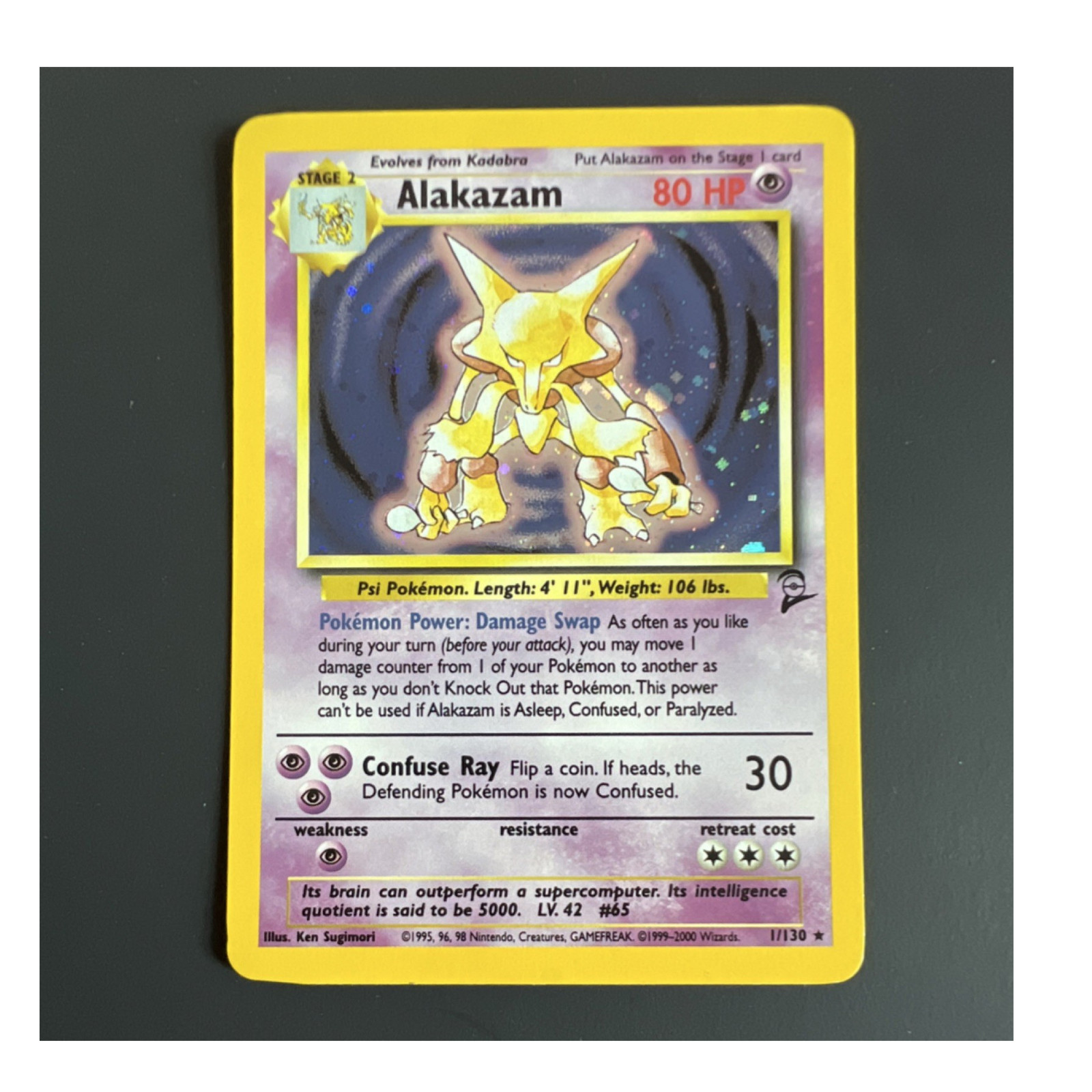 Pokémon Alakazam Holo Rare Base Set 2 1/130 Stage 2 80HP Psychic Wizards Card