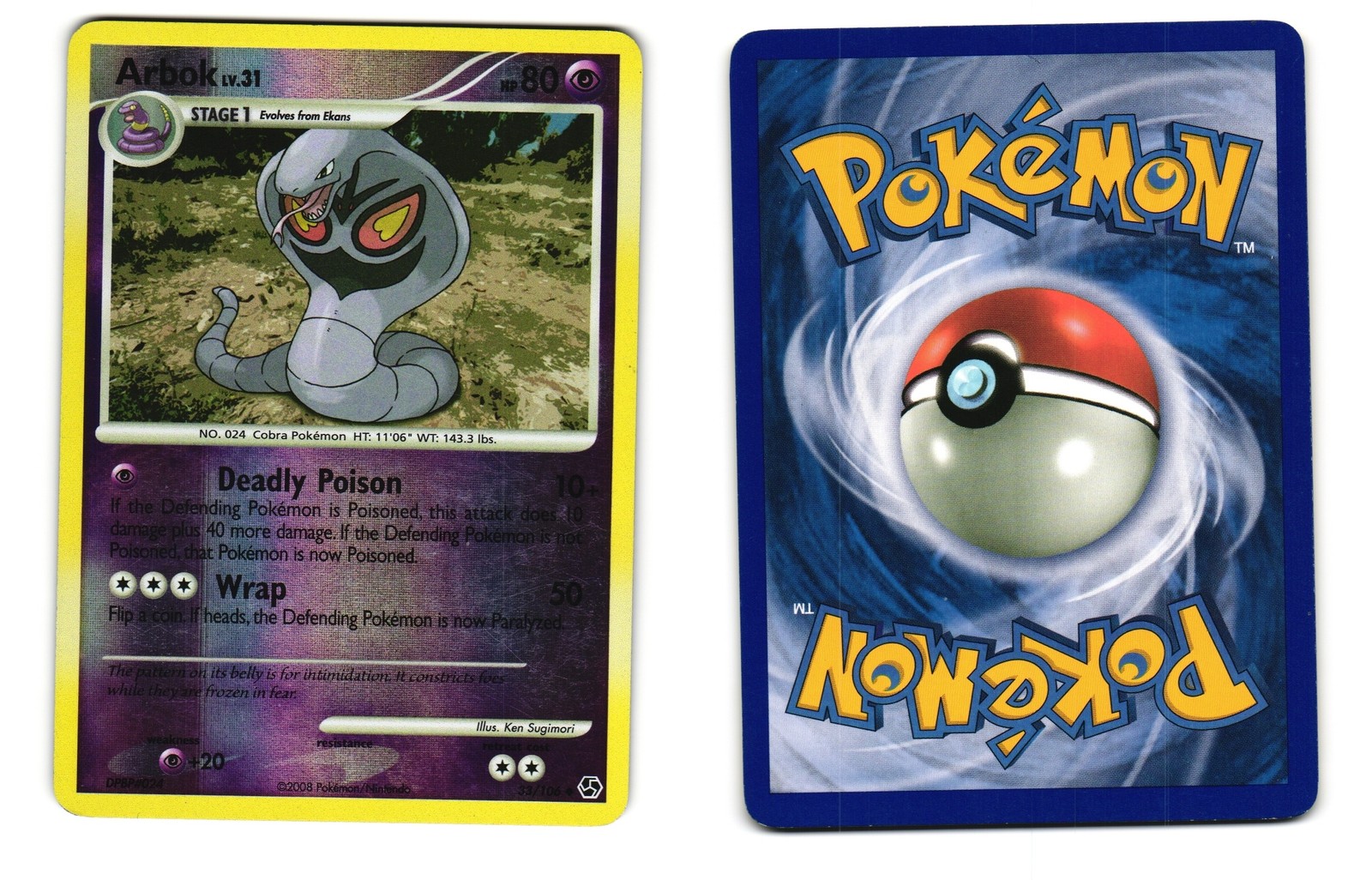 ARBOK 33/106 UNCOMMON GREAT ENCOUNTERS POKEMON REVERSE HOLO LP 2008