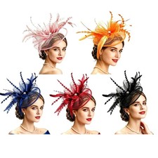 20S Fascinator Hat Headband with Feather Decors for Formal Occasion Special