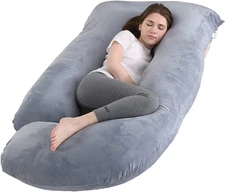 Pregnancy Pillow J-Shaped Full Body Pillow, 59 Inch with Velvet Cover Easy to Re