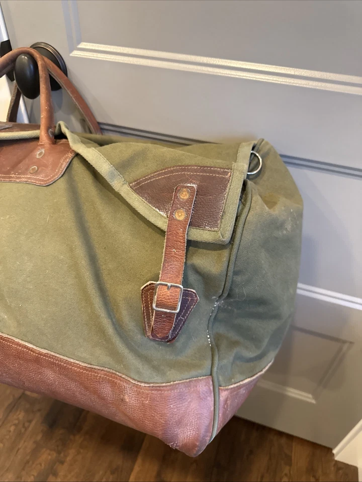 Bolsa de viagem XL vintage Gokey Company lona e couro Carryall 28 x 14 x 14 - Imagem 2 de 4