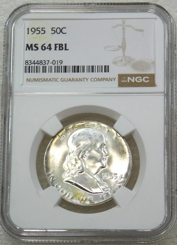 1955 P Franklin Half Dollar NGC MS64FBL Frosty White PQ New Holder #F278A
