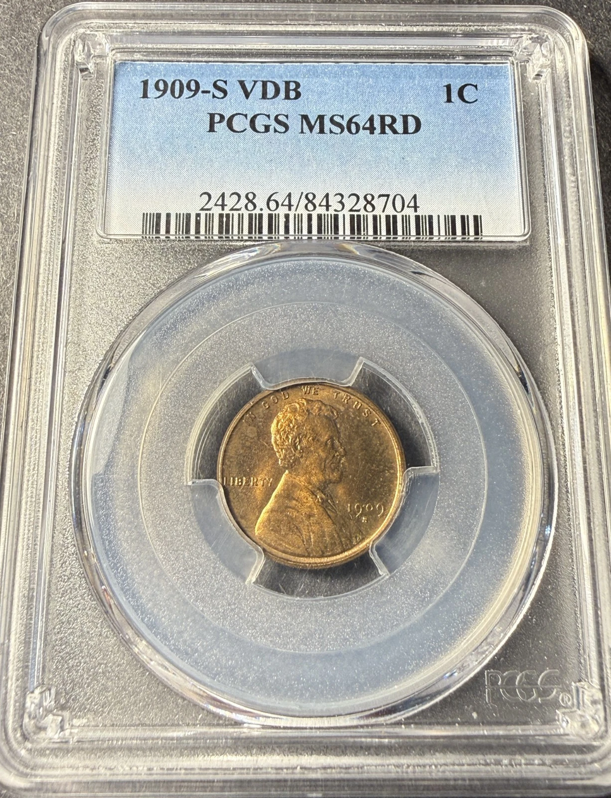 1909-S VDB Lincoln Wheat Cent, MS64RD, PCGS. (14924)