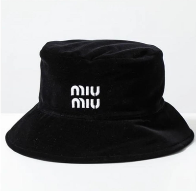 MIU MIU MiuMiu Bucket Hat Velour Velvet Black White Logo S  display picture 1