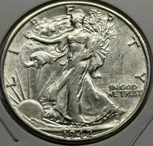 1942 D Walking Liberty Half Dollar, 90% Silver, VF/EF, Nice, Low Mintage! 🔥