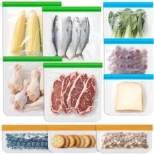 10 Pack Reusable Silicone Food Storage Bags Freezer Dishwasher Safe Snack Set