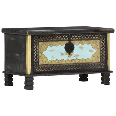 Coffre de Rangement Noir 80x40x45 cm Bois de Manguier Massif Salon vidaXL - Photo 1/4