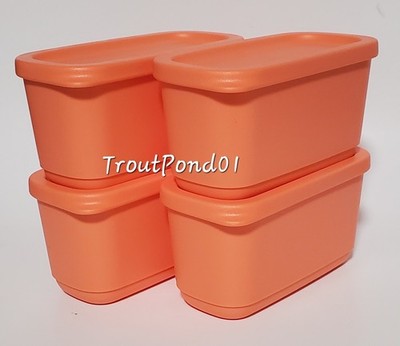 Tupperware Basic Bright Coral Color Herb Snack Storage Fridge Freezer Set 4 New