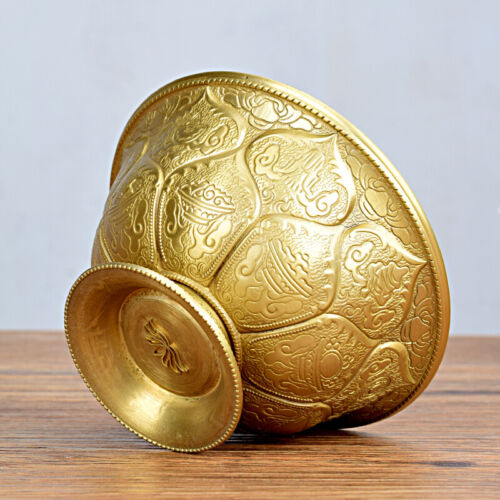 1pc 10cm Copper Eight Auspicious Pattern Offering Cup Buddhist Holy Water Bowl - Picture 4 of 10