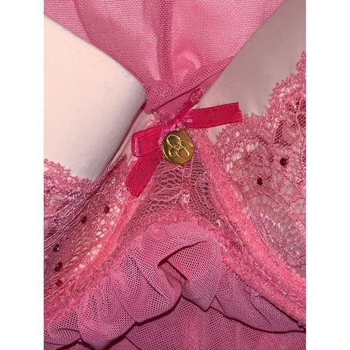 Lace Babydoll Lingerie Pink Sheer Overlay Adjustable Straps - Picture 9 of 9