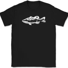 Bass Fishing T-Shirt Landscape Pole Rod Reel Fly Graphic Gift Tee