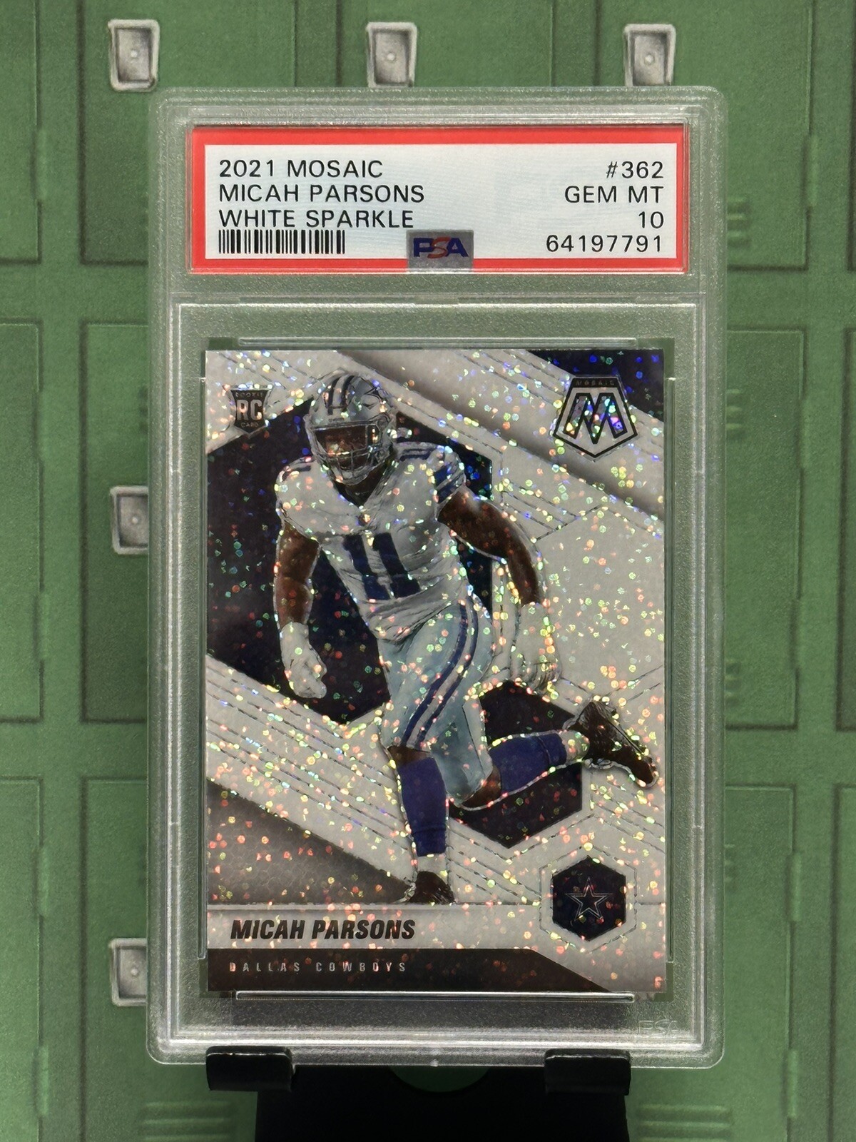 PSA 10 2021 Panini Mosaic White Sparkle Micah Parsons 362 RC SSP LOW POP PACKERS