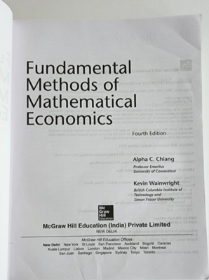 Fundamental Methods of Mathematical Economics 4th Edtn By Chiang
