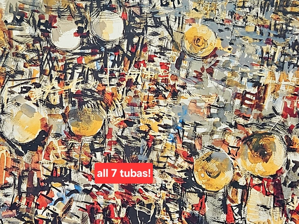 Litografía Lamar Dodd " SEVEN TUBAS" 1963 - ¡BANDA REDCOAT de la Universidad de Georgia! Foto 4 de 4