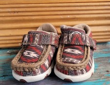 Twisted X Infant Hooey Aztec Print Driving Moc Sz. 2M EUC