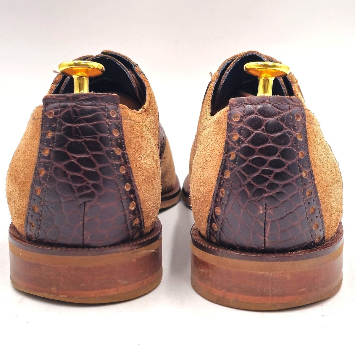 Cole Haan Suede W/ CHOCOLATE Brown Leather Croco-Look Oxfords Size 8.5 Cole Haan 9.5M Tan Brown Suede Leather Dress Shoes Saddle  main image 2