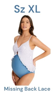Summer Mae Adjustable Straps Ruffle Maternity Swimsuit Sz XL *Missing Back Lace*