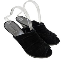 Nine West Shoes Womens 9.5M Slip On Heels Black Suede Open Toe Pleated Dressy
