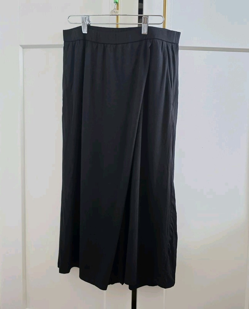 Eileen Fisher Stretch Front Overlay Cover Stretchy Jersey Wide leg Pull on Pants