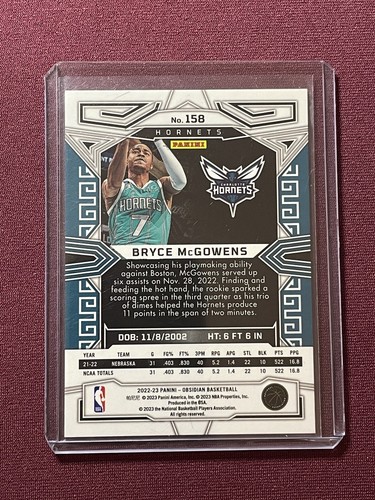 2022-23 Obsidian Bryce McGowens Rookie Base Silver Prizm #158 Hornets - Picture 2 of 2